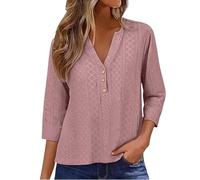 Tunika Damen Große Größen Für 2026: Trendige 3/4-Ärmel-Blusen Mit V-Ausschnitt Und Lochstickerei Lässige Urlaubsblusen Tshirt Basic T Shirt Shirts Long Weißes Leinen Sommerbluse T-Shirts Frauen