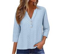 Tunika Damen Große Größen Für 2026: Trendige 3/4-Ärmel-Blusen Mit V-Ausschnitt Und Lochstickerei Lässige Urlaubsblusen Tshirt Basic T Shirt Shirts Long Weißes Leinen Sommerbluse T-Shirts Frauen