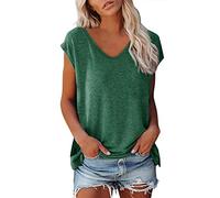 Tunika Damen Langarm/Kurzarm V Ausschnitt Oberteil Shirts Basic Casual Longshirt Damen Kurzärmelige Jerseytunika mit Weitem Rundhalsausschnitt, Reguläre Passform Teenager Mädchen E739