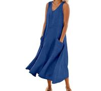 tunika damen sommer strand, Strandkleid Damen Luftig Sommer Freizeitkleid Badeanzug Knielang Boho Sommerkleid Strandponcho Leicht V-Ausschnitt Strandtunika Strand Bikini Cover Up, Marine, XL