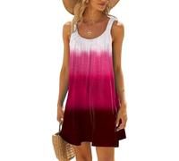Tunika Damen Sommer Strand, Strandkleider Damen Sommer Kurz Sommerkleid Bikini Cover Up Strandkleid Strand Kleider Casual Ärmellos Tshirt Kleid Minikleid, Pink, S