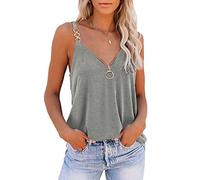 Tunika Damen Sommer Tshirt Schwarz Damen Kleider Sexy Einfarbig Camisole V Ausschnitt SpaghettiträGer Basic Weste Blusen Mit ReißVerschluss Casual Locker Dirndlbluse Weiß (Gray, XXL)