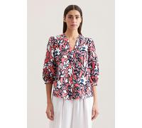 Klassische Bluse SEIDENSTICKER "Schwarze Rose", Damen, Gr. M (38), rosa, 65% Baumwolle 35% Leinen/Flachs, gemustert, regular fit, V-Ausschnitt, Halbarm, Blusen, Tunika Druck (27980705-38) rosa