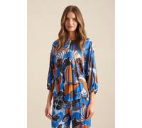 Klassische Bluse SEIDENSTICKER "Schwarze Rose", Damen, Gr. L (40), blau (hellblau), 100% Viskose, geblümt, oversize, Rundhals, 3/4-Ärmel, Blusen, Tunika Floral (51294101-40) hellblau