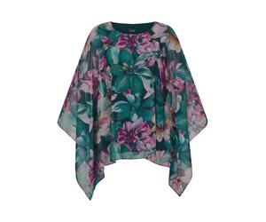 Tunika GOLDNER "Kurzgröße Blusenshirt mit Überwurf aus Chiffon", Damen, Gr. 21, grün (smaragd, gemustert), Obermaterial: 100% Polyester PES., Tuniken, Blumenmuster (33996742-21) smaragd, gemustert