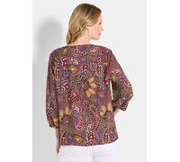 Tunika GOLDNER "Kurzgröße Moderne Viskosetunika mit Allover-Print", Damen, Gr. 21, orange (orange, schwarz, gemustert), Obermaterial: 100% Viskose CV., Modisch, figurumspielend, V-Ausschnitt, Tuniken,