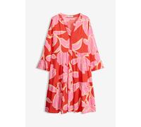 Tunikakleid BONPRIX, Damen, Gr. 36, N-Gr, signalrot, flamingopink floral, Obermaterial: 100% Viskose, figurumspielend, Kleider, figurumspielende Passform, mit trendigem Muster, Sommerkleid (49659137-3