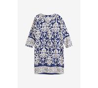 Tunikakleid BONPRIX, Damen, Gr. 44, N-Gr, dunkelblau, creme bedruckt, Web, Obermaterial: 100% Viskose, A-Linie, Kleider, aus Viskose, eleganter Stil, A-Linien-Passform, 3/4-Ärmel (53251626-44) dunkelb