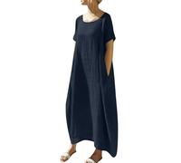 Tunika Kleid Damen Sommer Lang Sommerkleid Elegant Kurzarm Kleider Mit Taschen Sommerkleider Leicht Luftig Boho Maxikleid Einfarbig Freizeit Strandkleid Musselin Blusenkleid Frauen A Linie