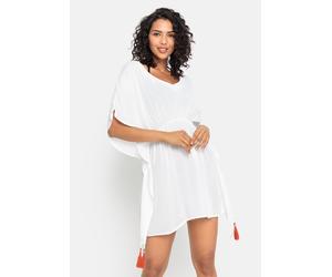 Tunika LASCANA, Damen, Gr. 44/46, weiß, Crêpe, Obermaterial: 100% Viskose, unifarben, figurumspielend Po-bedeckend, V-Ausschnitt, Tuniken, aus gekreppter Viskose, Blusenkleid, Strandmode, transparent 