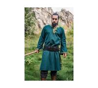 Leonardo Carbone® Tunika mit Bordüre Halvor - Mittelalter Kleidung Herren, Mittelalter Hemd, Freizeithemden Langarm, Karneval Kostüm, Wikinger Tunika, LARP Kleidung - 100% Baumwolle Grün XXL