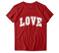 Tunika-Oberteil für Damen, kurzärmelig, Blusen, Herz-Oberteil, Valentinstag, Sommer-Top, Rundhalsausschnitt, T-Shirt, Baggy, bauchfrei, lässig, fließend, Damen-Tunika, lockeres Shirt, X Rot, XXL
