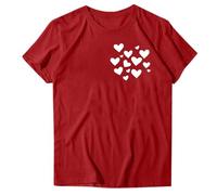 Tunika-Oberteil für Damen, kurzärmelig, Blusen, Herz-Oberteil, Valentinstag, Sommer-Top, Rundhalsausschnitt, T-Shirt, Baggy, bauchfrei, lässig, fließend, Damen-Tunika, lockeres Shirt, N Red, S