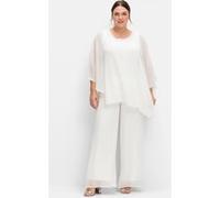 Longbluse SHEEGO, Damen, Gr. 54, weiß (sanftes weiß), 100% Polyester, unifarben, Rundhals, Blusen Longbluse (88755831-54) sanftes weiß