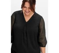 Longbluse SHEEGO, Damen, Gr. 50, schwarz, 100% Polyester, unifarben, V-Ausschnitt, Blusen Longbluse (55481422-50) schwarz