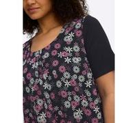 Longbluse SHEEGO, Damen, Gr. 42, schwarz, altrosa, bedruckt, 100% Polyester, geblümt, gemustert, mehrfarbig, Rundhals, Blusen Longbluse (56532113-42) schwarz, altrosa, bedruckt