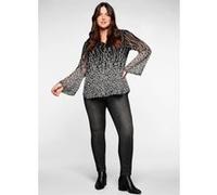 Longbluse SHEEGO BY JOE BROWNS, Damen, Gr. 42, schwarz (schwarz bedruckt), 100% Polyester, bedruckt, geblümt, gemustert, mehrfarbig, V-Ausschnitt, Blusen Longbluse (48461727-42) schwarz bedruckt