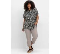 Longbluse SHEEGO, Damen, Gr. 52, schwarz (schwarz bedruckt), 100% Viskose, gemustert, Rundhals, Blusen (72080815-52) schwarz bedruckt
