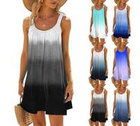 Tunika Strand Damen, Strandkleider Damen Sommer Kurz Sommerkleid Bikini Cover Up Strandkleid Strand Kleider Casual Ärmellos Tshirt Kleid Minikleid, Schwarz, XXL