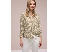 Druckbluse STREET ONE, Damen, Gr. 42, safari beige, Web, Obermaterial: 100% Viskose, gemustert, figurumspielend hüftbedeckend, V-Ausschnitt, Blusen Druckbluse, 3/4-Arm-Bluse mit floralem Muster und Ta