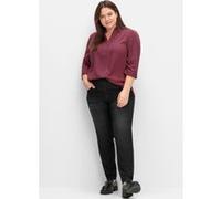 Longbluse SHEEGO, Damen, Gr. 44, rot (weinrot, gemustert), 100% Viskose, bedruckt, gemustert, mehrfarbig, V-Ausschnitt, Blusen Longbluse (29418735-44) weinrot, gemustert