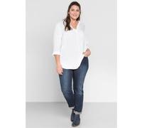 Longbluse SHEEGO, Damen, Gr. 48, weiß, 100% Viskose, unifarben, Rundhals, Blusen Longbluse (54519436-48) weiß