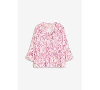 Tunika BONPRIX, Damen, Gr. 48, pink (weiß, pink floral), Obermaterial: 100% Viskose, figurumspielend, Tuniken, figurumspielende Passform, mit 3/4-Ärmeln, mit Bindedetails (23583409-48) weiß, pink flor