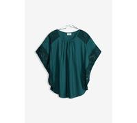 Langarmbluse BONPRIX, Damen, Gr. 42, grün (tiefgrün), Obermaterial: 100% Polyester. Spitze: 100% Polyester, figurumspielend, Blusen, figurumspielende Passform, aus Polyester, mit Applikationen (582664