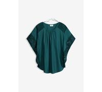 Langarmbluse BONPRIX, Damen, Gr. 48, grün (tiefgrün), Obermaterial: 100% Polyester. Spitze: 100% Polyester, figurumspielend, Blusen Langarmbluse, figurumspielende Passform, aus Polyester, mit Applikat
