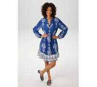 Tunikakleid ANISTON CASUAL, Damen, Gr. 38, N-Gr, blau (blau, wollweiß), Web, Obermaterial: 100% Viskose, bedruckt, gemustert, figurumspielend kniefrei, V-Ausschnitt, elastischer Bund mit Gummizug, Kle