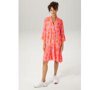 Tunikakleid ANISTON CASUAL, Damen, Gr. 40, N-Gr, bunt (pink, orange, fuchsia), Web, Obermaterial: 100% Viskose, bedruckt, geblümt, lässig geschnitten kniefrei, V-Ausschnitt, Volant, Kleider, mit farbe