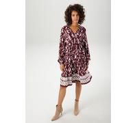 Tunikakleid ANISTON CASUAL, Damen, Gr. 40, N-Gr, rot (bordeaux, weiß, taupe), Web, Obermaterial: 100% Viskose, bedruckt, gemustert, figurumspielend kniefrei, V-Ausschnitt, elastischer Bund mit Gummizu