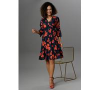 Tunikakleid ANISTON CASUAL, Damen, Gr. 40, N-Gr, schwarz (marine, rot, koralle, olivgrün), Web, Obermaterial: 100% Viskose, bedruckt, geblümt, lässig geschnitten kniefrei, V-Ausschnitt, Volant, Kleide