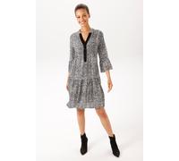 Tunikakleid ANISTON CASUAL, Damen, Gr. 40, N-Gr, wollweiß, schwarz, Web, Obermaterial: 100% Viskose, bedruckt, figurumspielend kniefrei, V-Ausschnitt, Volant, Kleider, mit trendigem Leo-Print - NEUE K