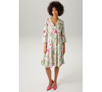 Tunikakleid ANISTON CASUAL, Damen, Gr. 42, N-Gr, bunt (jade, fuchsia, pink, weiß, apfelgrün, grün, rosa, hellbraun), Web, Obermaterial: 100% Viskose, bedruckt, geblümt, lässig geschnitten kniefrei, V-