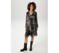 Tunikakleid ANISTON CASUAL, Damen, Gr. 42, N-Gr, rosa (schwarz, weiß, rosa), Chiffon, Obermaterial: 100% Polyamid. Futter: 100% Polyester, Paisley, bedruckt, figurumspielend kniefrei, V-Ausschnitt, el