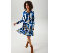Tunikakleid ANISTON CASUAL, Damen, Gr. 44, N-Gr, blau (marine, royalblau, hellblau, wollweiß, dunkelbeige), Web, Obermaterial: 100% Viskose, bedruckt, gemustert, lässig geschnitten knieumspielend, V-A