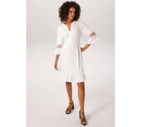 Tunikakleid ANISTON CASUAL, Damen, Gr. 48, N-Gr, wollweiß, Single Jersey, Obermaterial: 95% Viskose, 5% Elasthan, unifarben, figurumspielend kniefrei, V-Ausschnitt, Volant, Kleider, mit Häkelspitze ve