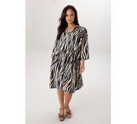 Tunikakleid ANISTON PLUS, Damen, Gr. 44, N-Gr, weiß, braun, grau, Web, Obermaterial: 85% Viskose (LENZING™), 15% Polyester, bedruckt, gemustert, gestreift, figurumspielend kniebedeckend, V-Ausschnitt,