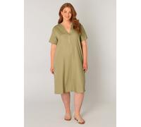 Tunikakleid BASE LEVEL CURVY "Yacinthe", Damen, Gr. 46, N-Gr, Kurzarm, Web, grün (soft army), Web, Obermaterial: 55% Leinen, 45% Viskose, gerade knielang, Serafino, Kleider, Große Größen (10916309-46)