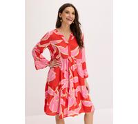 Tunikakleid BONPRIX, Damen, Gr. 36, N-Gr, signalrot, flamingopink floral, Obermaterial: 100% Viskose, figurumspielend, Kleider, figurumspielende Passform, mit trendigem Muster, Sommerkleid (49659137-3
