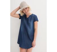 Tunikakleid BONPRIX, Damen, Gr. 38, N-Gr, blau (blau denim used), Denim/Jeans, Obermaterial: 100% Baumwolle, unifarben, A-Linie Po-bedeckend, V-Ausschnitt, angesetztes Bündchen, Kleider, für entspannt