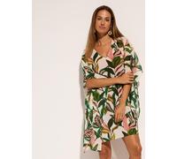 Tunikakleid BONPRIX, Damen, Gr. 40/42 (M), N-Gr, weiß, grün, rosa floral, Obermaterial: 100% Polyester, oversize, Kleider, aus Polyester, transparenter Stoff, Oversize-Passform, Kurzarm-Design (336590