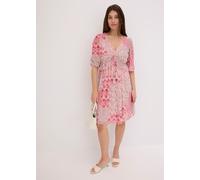 Tunikakleid BONPRIX, Damen, Gr. 44/46 (L), N-Gr, rosa (pink bedruckt), Obermaterial: 96% Polyester, 4% Elasthan. Futter: 100% Polyester, loose fit, Kleider, lockerer Schnitt, mit Bindeband in der Tail
