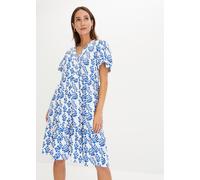 Tunikakleid BONPRIX, Damen, Gr. 44, N-Gr, blau (weiß, arktikblau bedruckt), Web, Obermaterial: 100% Viskose, figurumspielend, Kleider, für Frühling und Sommer, aus reiner Viskose, mit Volants, Halbarm
