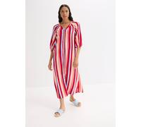 Tunikakleid BONPRIX, Damen, Gr. 44, N-Gr, mohnrot, helllachs, weiß gestreift, Obermaterial: 100% Viskose, loose fit, Kleider, aus Viskose, mit Knopfleiste, Loose Fit, gestreift (71200330-44) mohnrot, 