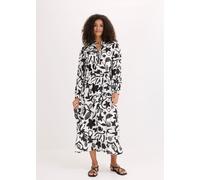 Tunikakleid BONPRIX, Damen, Gr. 46, N-Gr, schwarz-weiß (schwarz, cremeweiß bedruckt), Obermaterial: 100% Viskose, loose fit, Kleider, mit modischem Print, aus fließender Viskose, Maxilänge (93522317-4