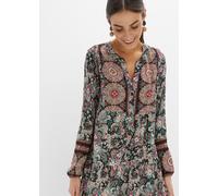 Tunikakleid BONPRIX, Damen, Gr. 52, K-Gr, schwarz bedruckt (länge: kurz), Web, Obermaterial: 100% Viskose, A-Linie, Kleider, für Festivals, aus Viskose, A-Linien-Passform, mit langem Arm (48277133-52)