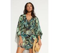 Tunikakleid BONPRIX "Strandtunika aus leichtem Chiffon", Damen, Gr. 48/50 (XL), N-Gr, schwarz (schwarz, grün paisley), Chiffon, Obermaterial: 100% Polyester, Paisley, loose fit ca. Mitte Oberschenkel,