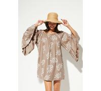 Tunikakleid BONPRIX "Strandtunika aus softer Viskose", Damen, Gr. 36/38 (S), N-Gr, braun (taupe, wollweiß floral), Web, Obermaterial: 100% Viskose, bedruckt, loose fit ca. Mitte Oberschenkel, Rundhals